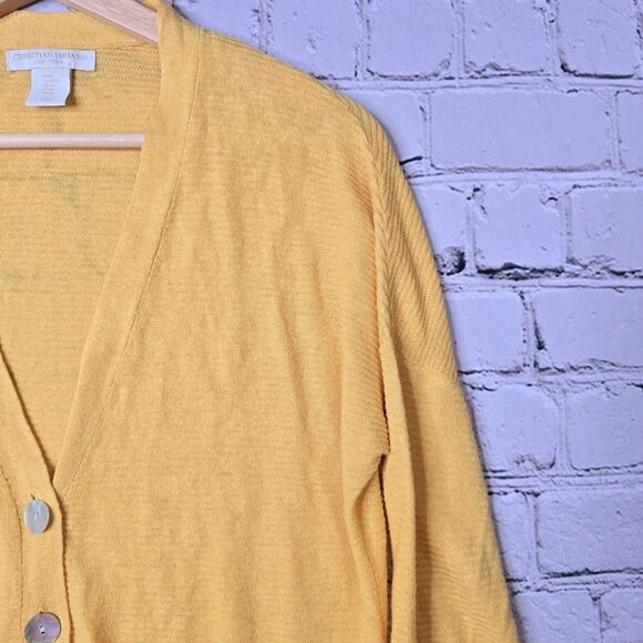 Christian Siriano Linen Blend Butter Yellow Button V-Neck Cardigan Size Medium - Picture 5 of 11